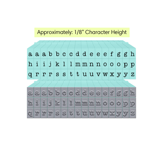 Pegz® Tiny Size 1/8" Character Height 48-Piece American Typewriter Lowercase Alphabet Connectable Stamps Set
