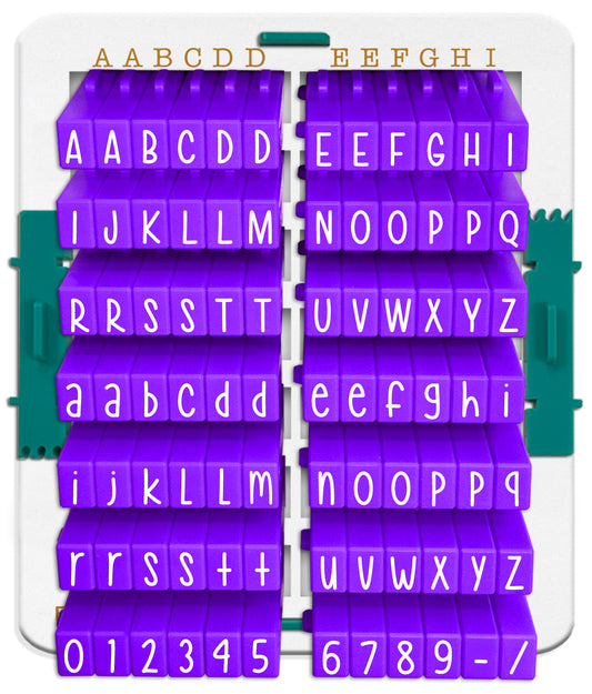 PEGZ® Alphabet Stamps Clickable Connectable Hey Gorgeous Font 36 Uppercase, 36 Lowercase, 12 Numbers & Symbols, 84 Pc Bundle Medium Size with Organizer