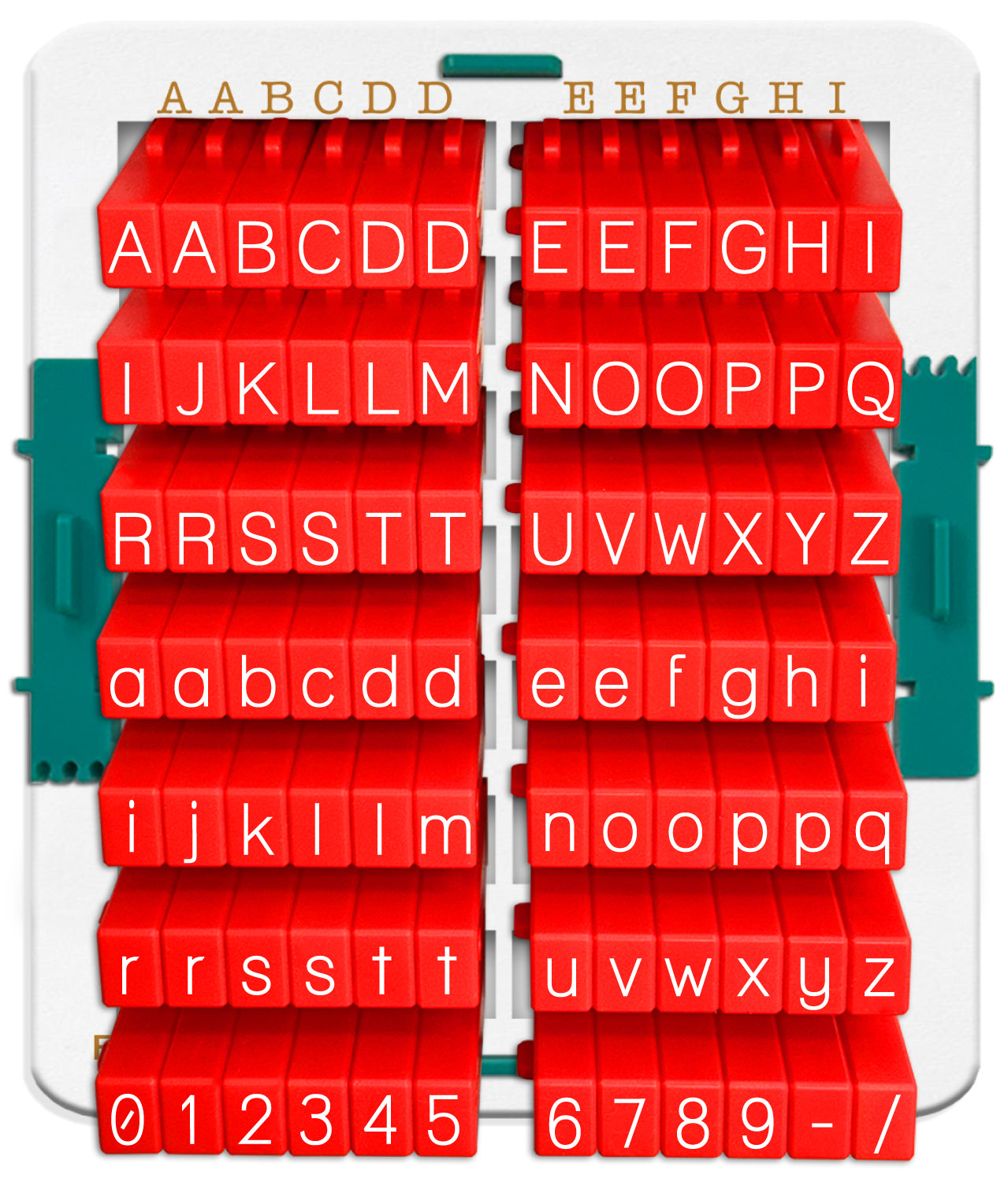 PEGZ® Alphabet Stamps Clickable Connectable Lovers Lane Font 36 Uppercase, 36 Lowercase, 12 Numbers & Symbols, 84 Pc Bundle Medium Size with Organizer